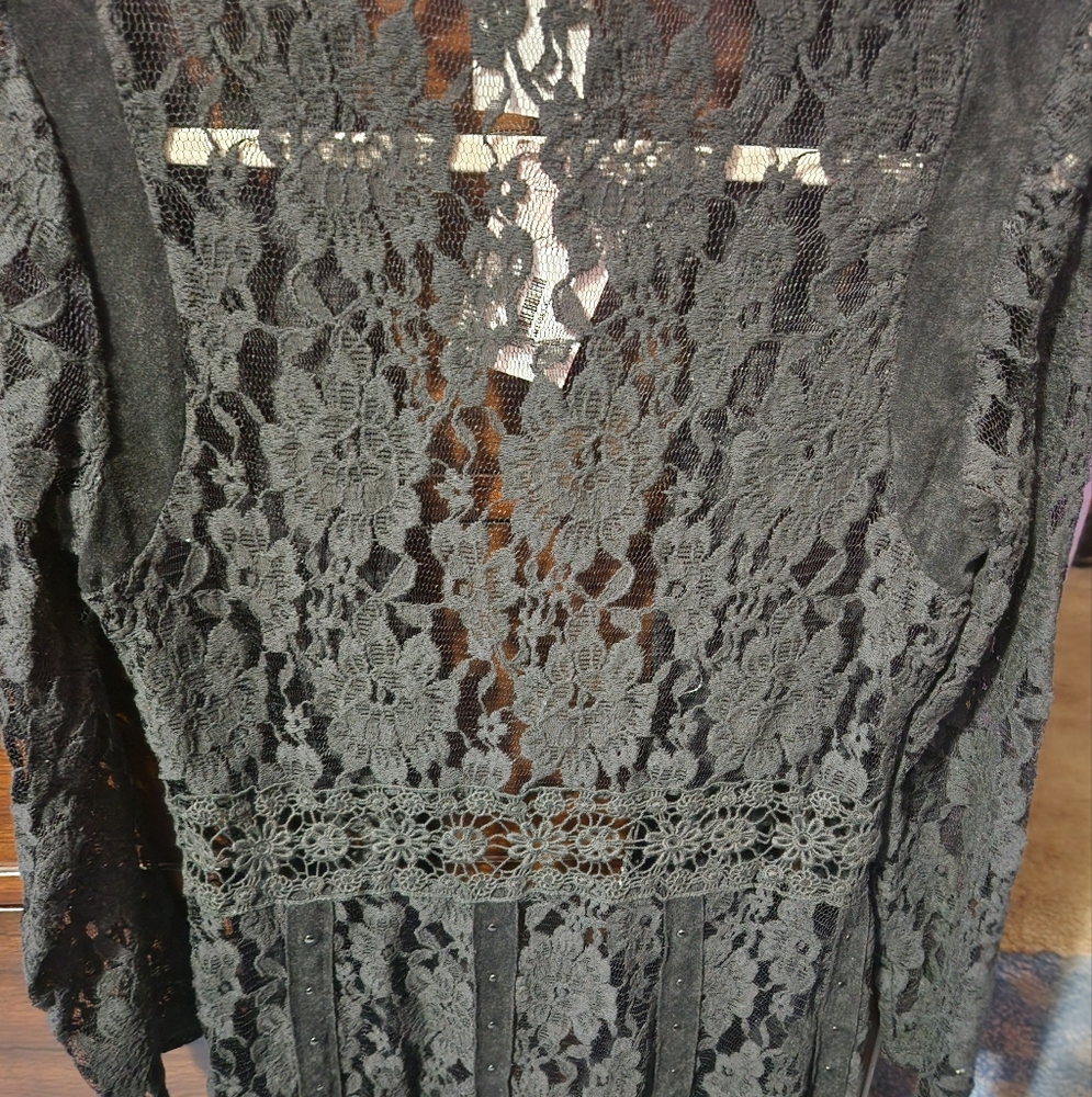 Vocal Black Lace Cardigan with Button Accents - Picture 2 of 2